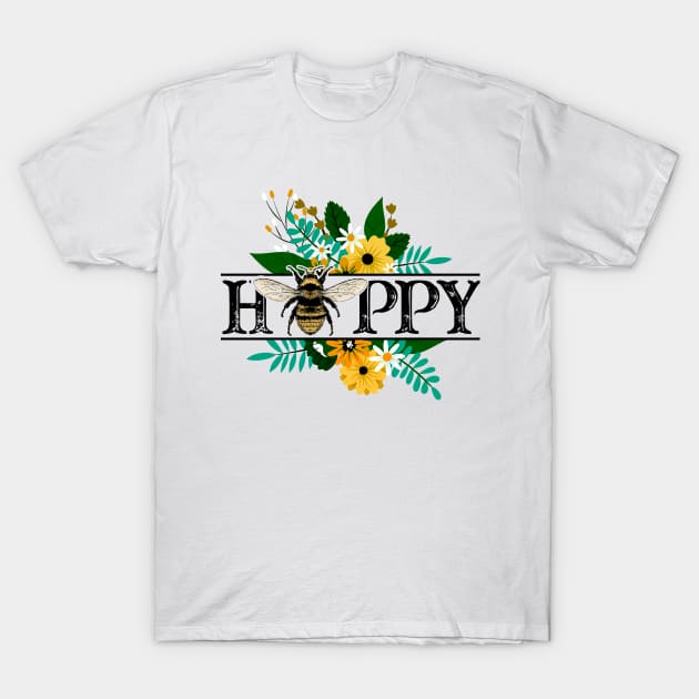 Bee Happy Flowers T-Shirt by Tidewater Beekeepers